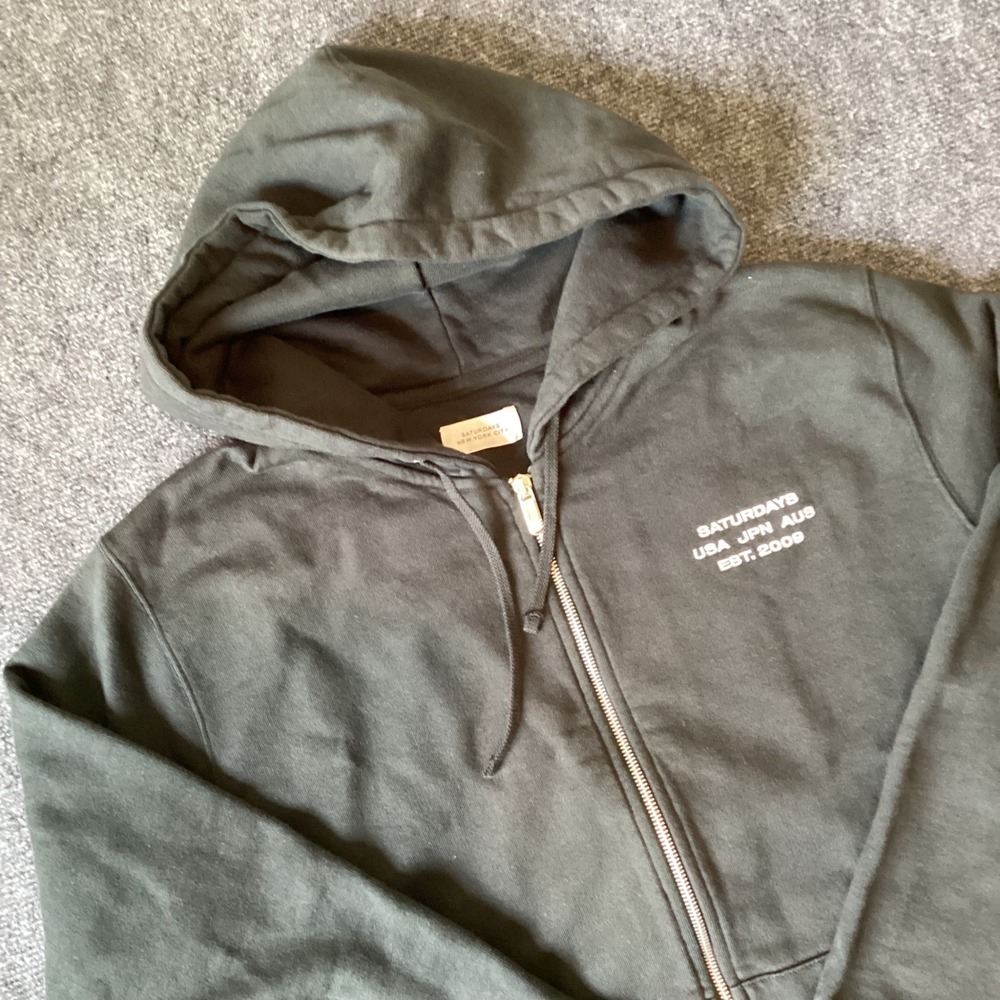 Saturdays New York City Mens Full Zip Hoodie Heavyweight Black  Logo Size L 212